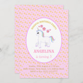 かわいいユニコーン誕生日パーティー 招待状 (正面/裏面)