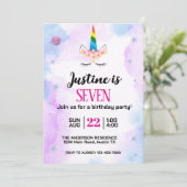 かわいいユニコーン誕生日パーティー 招待状 (スタンド正面)