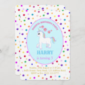 かわいいユニコーン誕生日パーティー 招待状 (正面/裏面)