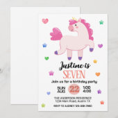 かわいいユニコーン誕生日パーティー 招待状 (正面/裏面)