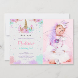 かわいいユニコーン誕生日フローラマジカルユニコーン写真 招待状
