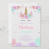 かわいいユニコーン誕生日フローラマジカルユニコーン 招待状 (正面)