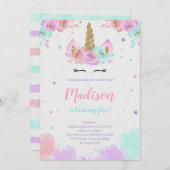 かわいいユニコーン誕生日フローラマジカルユニコーン 招待状 (正面/裏面)