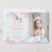 かわいいユニコーン誕生日マジカルユニコーン写真 招待状 (正面)