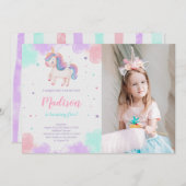 かわいいユニコーン誕生日マジカルユニコーン写真 招待状 (正面/裏面)