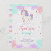 かわいいユニコーン誕生日マジカルユニコーン 招待状 (正面/裏面)
