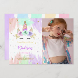 かわいいユニコーン誕生日写真招待状 招待状