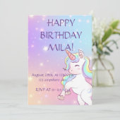 かわいいユニコーン誕生日招待状 招待状 (スタンド正面)
