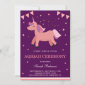 かわいいユニコーン赤ちゃんガールアクイカ 招待状 (正面)