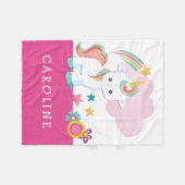 かわいいユニコーン赤ちゃんガールネーム白ピンク フリースブランケット (正面(横))