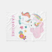 かわいいユニコーン赤ちゃんガールネーム白 フリースブランケット (正面(横))