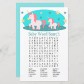 かわいいユニコーン赤ちゃんシャワー単語検索ゲーム (正面/裏面)