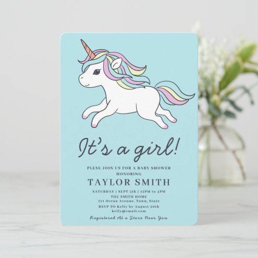 かわいいユニコーン赤ちゃんシャワー招待状 招待状 (スタンド正面)