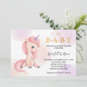 かわいいユニコーン赤ちゃんシャワー水色 招待状 (スタンド正面)