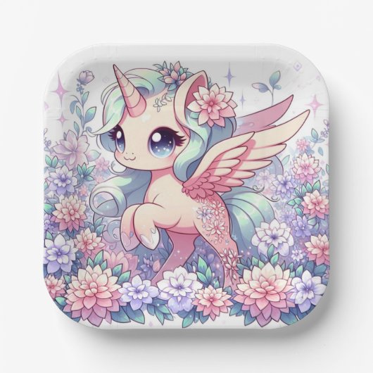 かわいいユニコーン赤ちゃんシャワー ペーパープレート (正面)