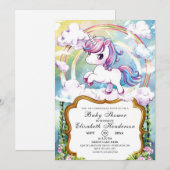かわいいユニコーン赤ちゃんシャワー 招待状 (正面/裏面)