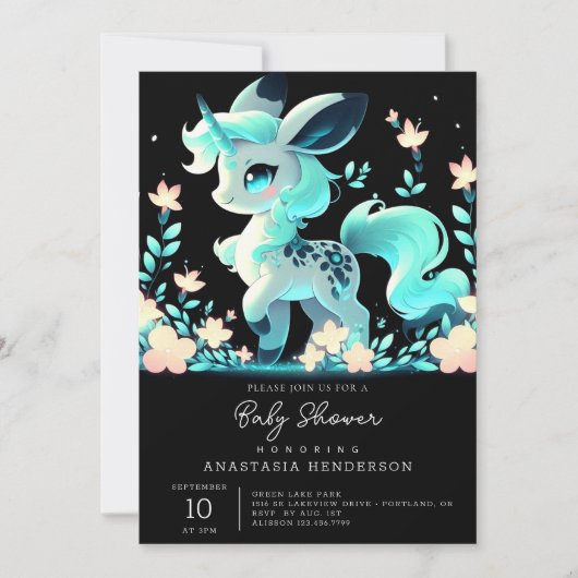 かわいいユニコーン赤ちゃんシャワー 招待状 (正面)