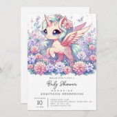 かわいいユニコーン赤ちゃんシャワー 招待状 (正面/裏面)