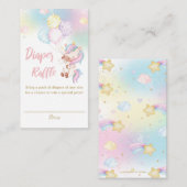 かわいいユニコーン赤ちゃん女の子シャワーおむつラッフル エンクロージャーカード (正面/裏面)