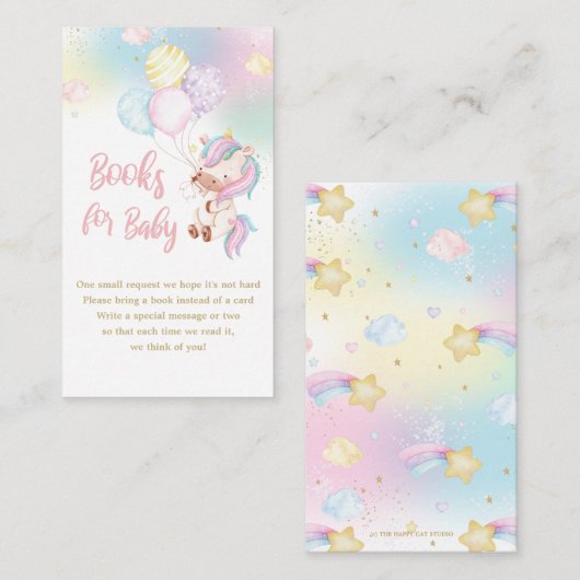 かわいいユニコーン赤ちゃん女の子シャワー本ベビー エンクロージャーカード (正面/裏面)