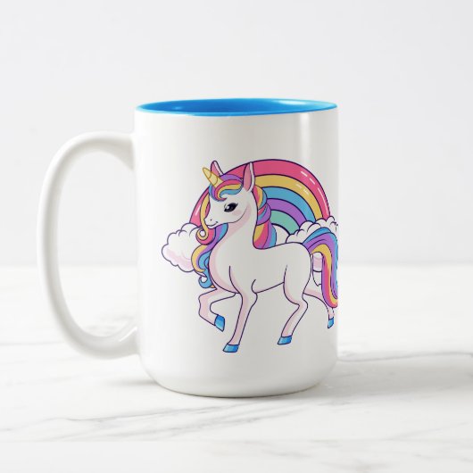 かわいいユニコーン追加モノグラムコーヒーマグ ツートーンマグカップ (左)