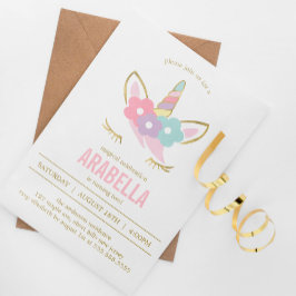 かわいいユニコーン顔ガールズバースデーパーティー 招待状