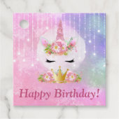 かわいいユニコーン顔ピンクの花ハッピーバースデー フェイバータグ (正面)
