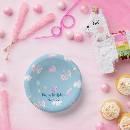 かわいいユニコーン顔レインボーグラデーション誕生日パーティー ペーパーボウル (パーティー)