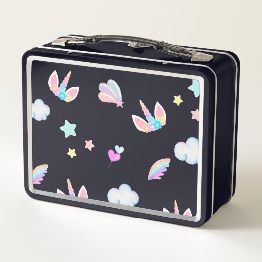 かわいいユニコーン顔レインボーグラデーション誕生日パーティー メタルランチボックス (裏面)