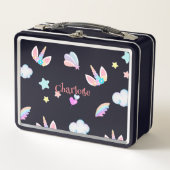 かわいいユニコーン顔レインボーグラデーション誕生日パーティー メタルランチボックス (正面)