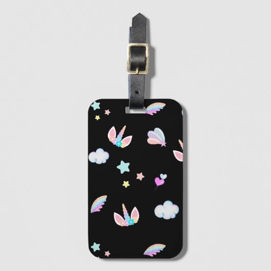 かわいいユニコーン顔レインボーグラデーション誕生日パーティー ラゲッジタグ (正面縦)