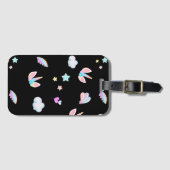 かわいいユニコーン顔レインボーグラデーション誕生日パーティー ラゲッジタグ (正面横)