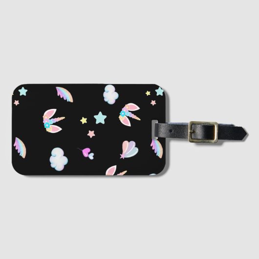 かわいいユニコーン顔レインボーグラデーション誕生日パーティー ラゲッジタグ (正面横)