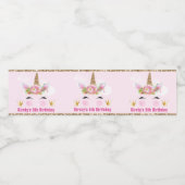 かわいいユニコーン顔&金ゴールドグリッター誕生日 ペットボトルラベル (シングルラベル)