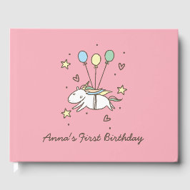 かわいいユニコーン飛んでいるオンバルーン誕生日 ゲストブック