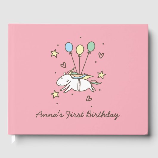 かわいいユニコーン飛んでいるオンバルーン誕生日 ゲストブック (正面)