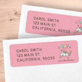 かわいいユニコーン飛んでいるオンバルーン誕生日 ラベル