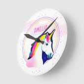 かわいいユニコーン魔法の星の女の子の名前 ラウンド壁時計 (傾斜)