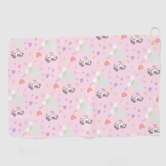 かわいいユニコーン魔法の王女のガーリー誕生日の子供 ゴルフタオル (横)