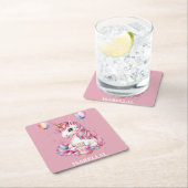 かわいいユニコーン魔法の王女のガーリー誕生日の子供 スクエアペーパーコースター (インサイチュ)