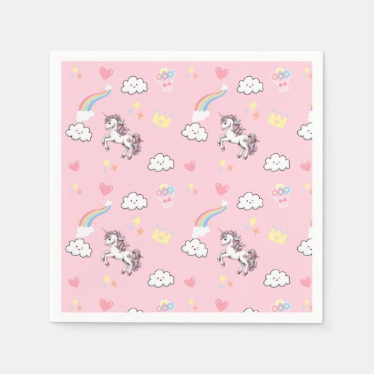 かわいいユニコーン魔法の王女のガーリー誕生日の子供 スタンダードカクテルナプキン (正面)