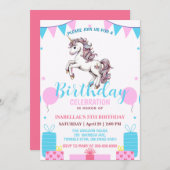 かわいいユニコーン魔法の王女のガーリー誕生日の子供 セーブザデート (正面/裏面)