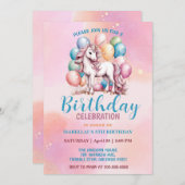 かわいいユニコーン魔法の王女のガーリー誕生日の子供 セーブザデート (正面/裏面)