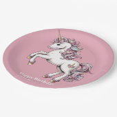 かわいいユニコーン魔法の王女のガーリー誕生日の子供 ペーパープレート (アングル)