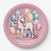 かわいいユニコーン魔法の王女のガーリー誕生日の子供 ペーパープレート (正面)