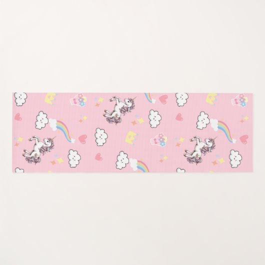 かわいいユニコーン魔法の王女のガーリー誕生日の子供 ヨガマット (正面(横))
