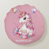 かわいいユニコーン魔法の王女のガーリー誕生日の子供 ラウンドクッション (裏面)