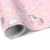 かわいいユニコーン魔法の王女のガーリー誕生日の子供 ラッピングペーパー (ロールコーナー)