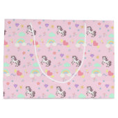 かわいいユニコーン魔法の王女のガーリー誕生日の子供 ラージペーパーバッグ (裏面)