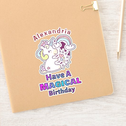 かわいいユニコーン魔法の誕生日パーソナライズ シール (ノートブック)